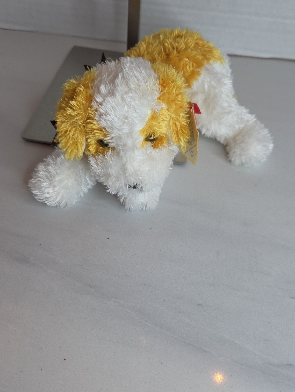 Ty Plush Puppy Toy in Yellow and White - Soft Cuddly Dog